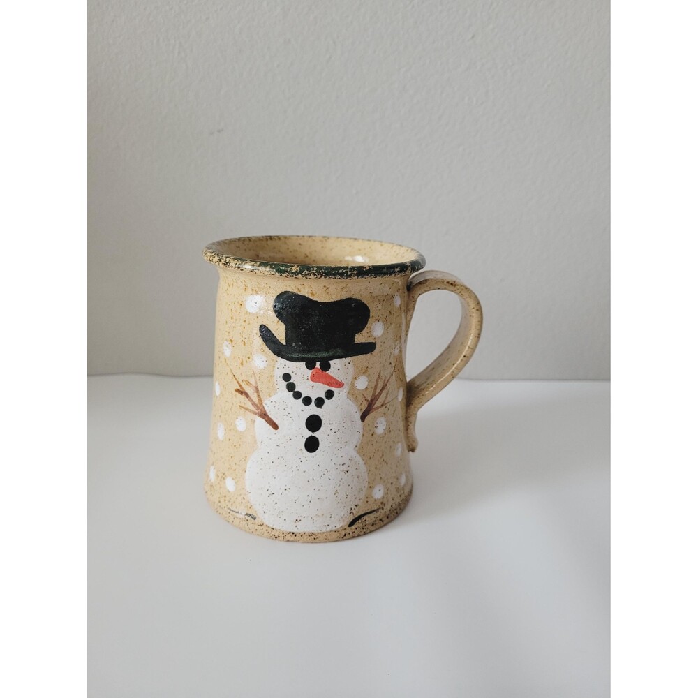 Vintage Snowman Speckled Stoneware Coffee Cup Mug Three Rivers Pottery 1991 - Picture 7 of 16
